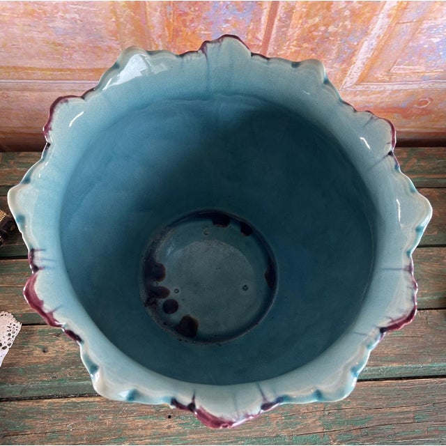Large Art Nouveau Slip Planter from Onnaing, France, 1920s For Sale - Image 13 of 17