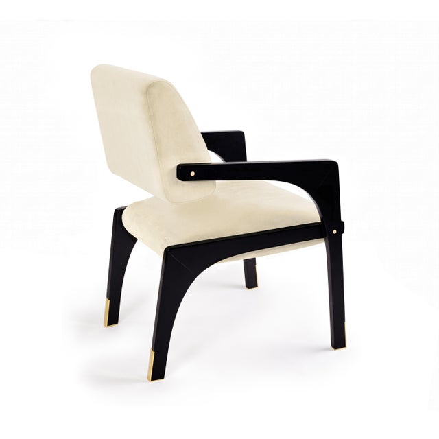 Arches Dining Chair in Ivory Cotton Velvet from Insidherland For Sale - Image 4 of 7