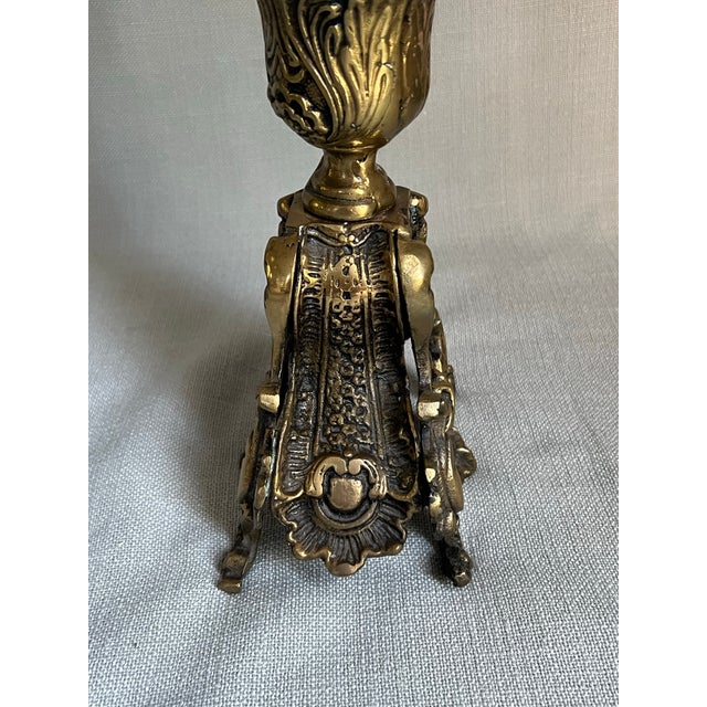 Pair of Antique Ornate French Rococo 5-Arm Brass Candelabras For Sale - Image 11 of 12