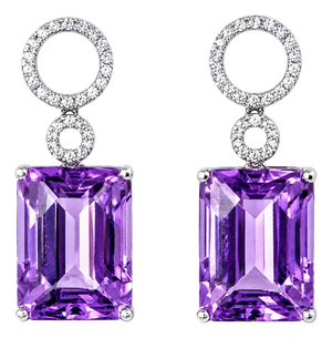 Late 20th Century 18K White Gold Diamond Amethyst Drop Earrings, Pair