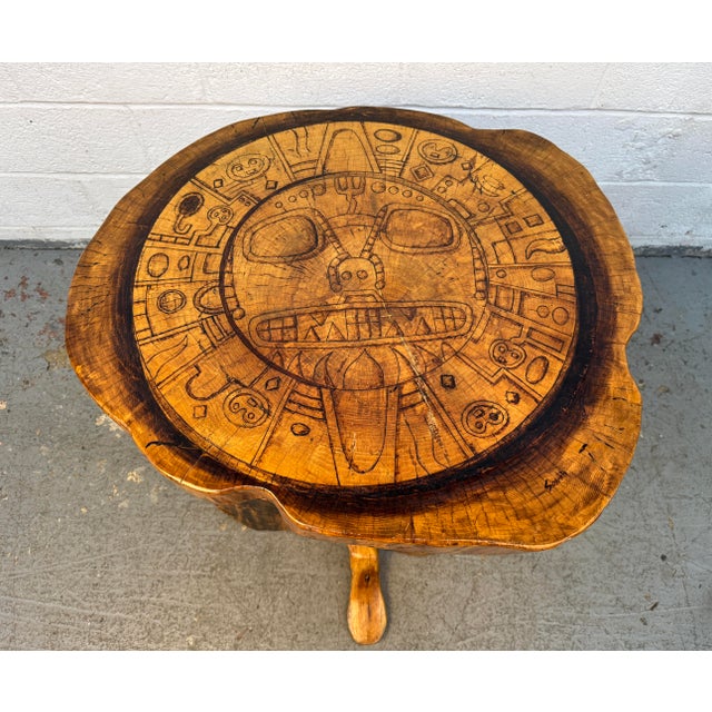 Vintage Hand Carved Wooden Aztec Accent Table For Sale - Image 4 of 12