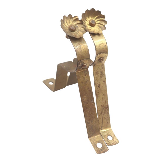 Pair of Vintage Brass Floral Curtain Rod Brackets For Sale