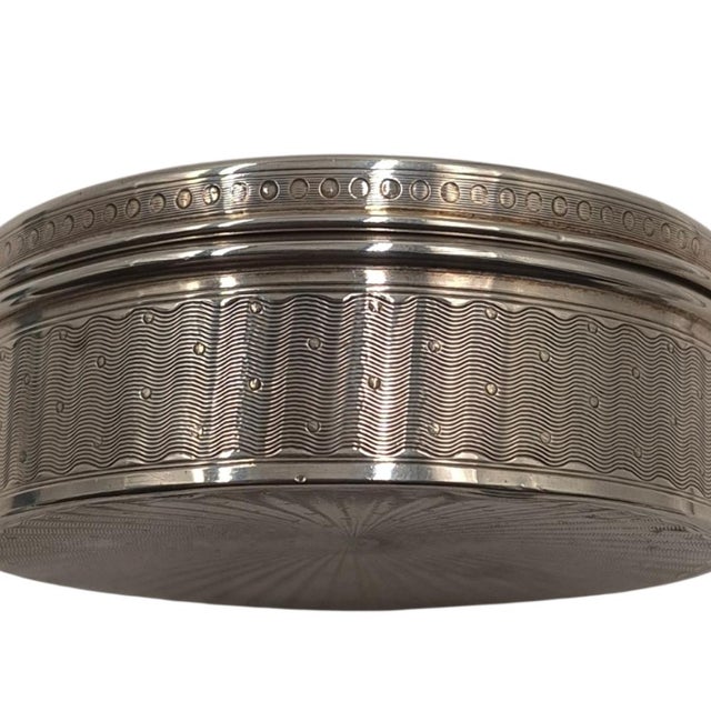 Neoclassical Antique Silver Repoussé Round Trinket Box by Frainier - Cherub & Musician Motif - Circa 1900 - 3" For Sale - Image 3 of 8