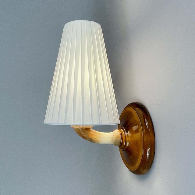 Alabaster, Birch and Pleated Fabric Wall Light, Sweden, 1920s For Sale - Image 10 of 18