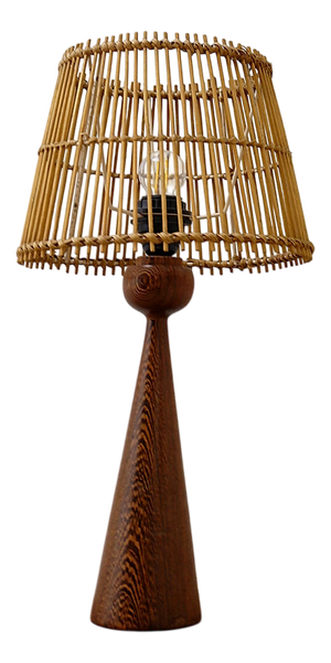 Keel-Shaped Wood Table Lamp with Bamboo Shade, 1960s
