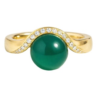 Wave Design Green Onyx and Topaz Ring in Silver, Gold, Size 6 For Sale