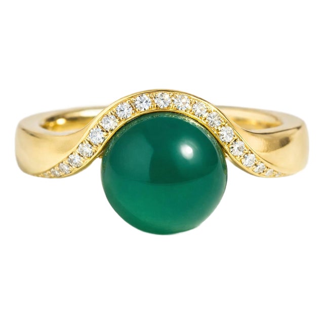Wave Design Green Onyx and Topaz Ring in Silver, Gold, Size 6 For Sale