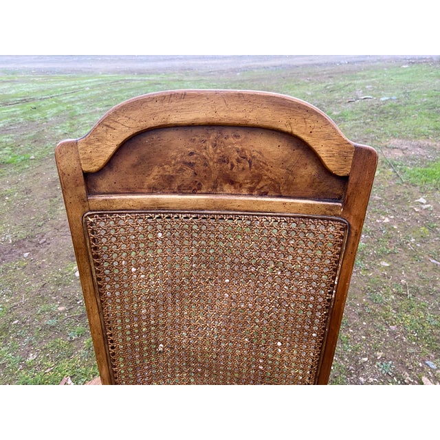Vintage Mid Century Modern Walnut/Cane High Back Dining Armchairs Set of Two Needs New Upholstery For Sale - Image 9 of 12