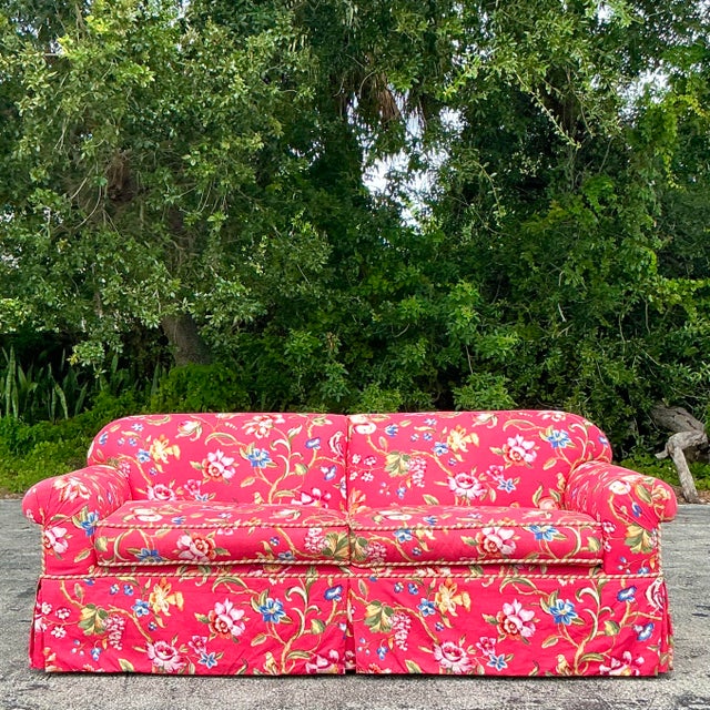 Late 20th Century Vintage Regency Roll Arm Sofa in Brunschwig and Fils “Fiesta De Flores” Upholstery For Sale - Image 5 of 7