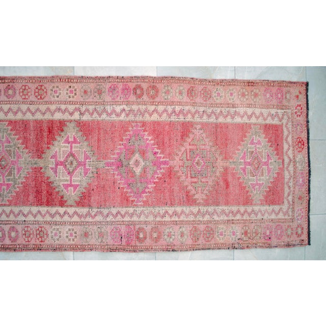 1970s Pink Kurdish Herki Hand-Knotted Distressed Runner For Sale - Image 13 of 17