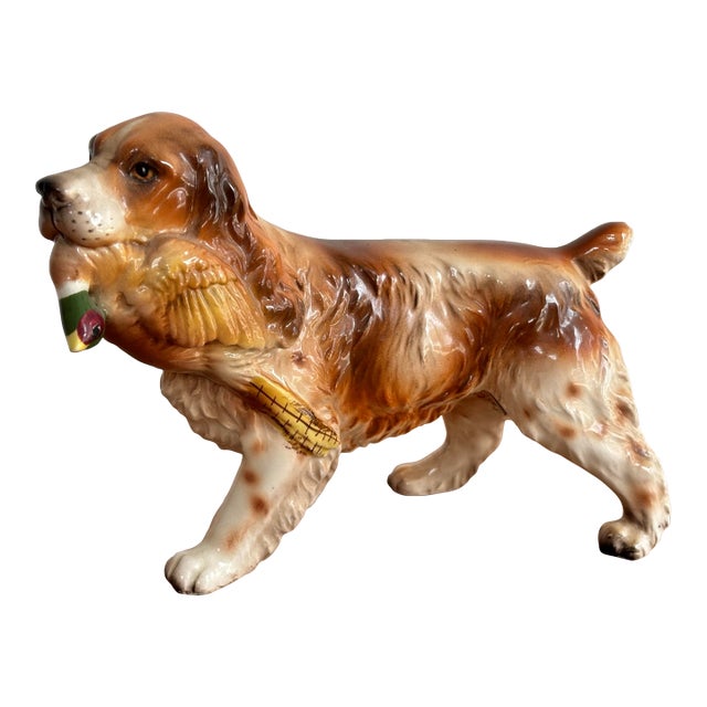 Vintage Porcelain Figurine Spaniel Hunting Dog With Pheasant For Sale