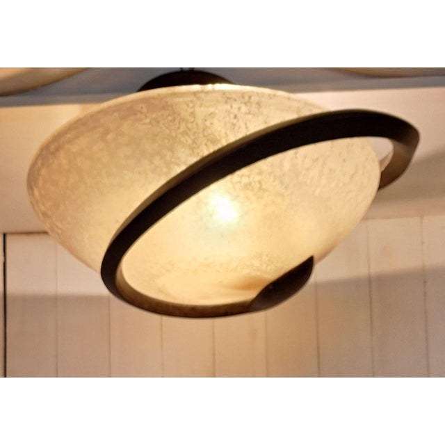 Metal Vintage Italian Ceiling Lamp with Curved Metal Frame and Frosted Glass Shade from Lamp International, 1980s For Sale - Image 7 of 15