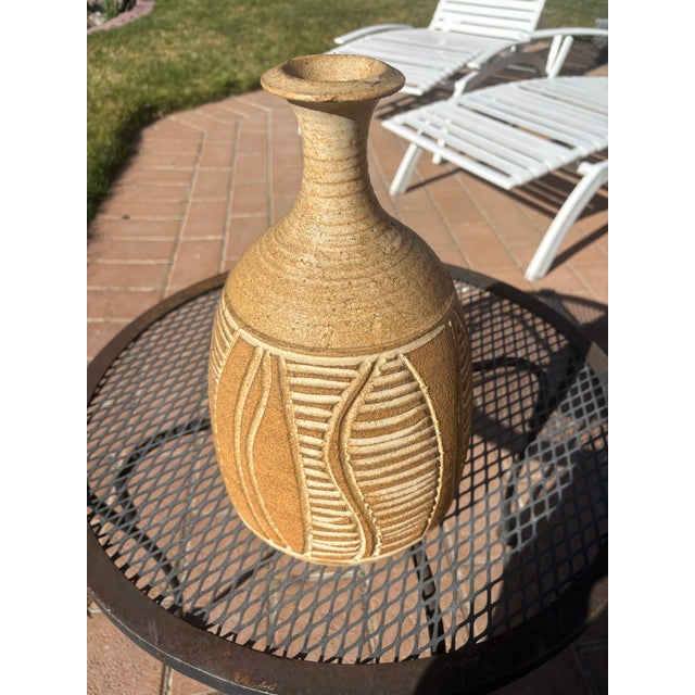 Large Mid Century Studio Pottery Hand Thrown Sgraffito 14" Vase signed by Frank Willetts.FRANK WILLETT's work in high...