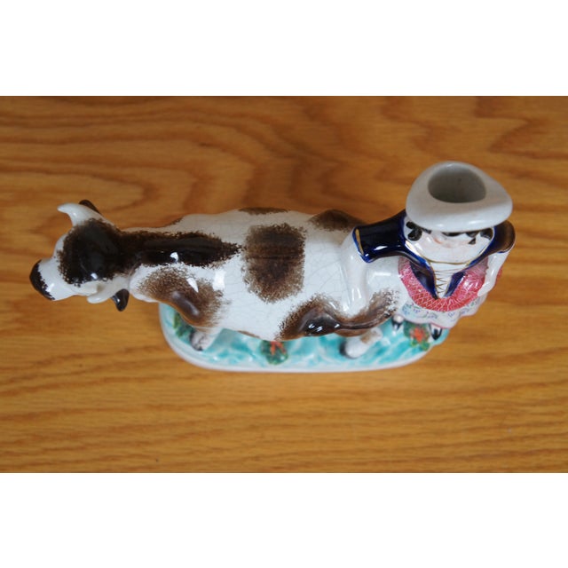 Antique 19th Century Staffordshire Porcelain Cow Milk Maid Spill Vase Creamer For Sale - Image 10 of 12
