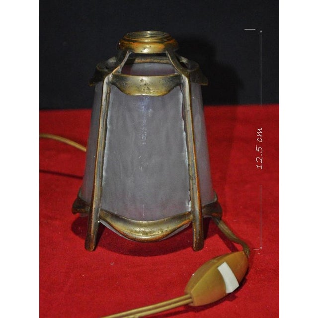 Art Nouveau Bronze Figural Table Lamp with Curved Glass Shade attributed to Luca Madrassi, 1920s For Sale - Image 12 of 16