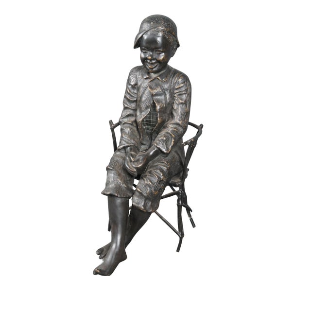 Rustic European Late 19th Century Vintage Bronze Boy Fishing After Friedrich Goldscheider Sculpture Figurine For Sale - Image 3 of 12