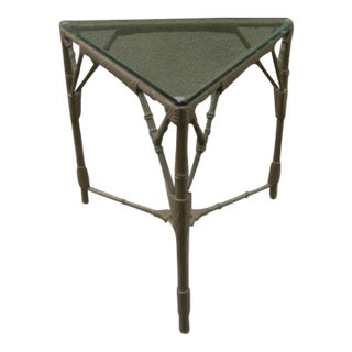 Triangular Faux Bamboo Metal Side Table by Venemen of California For Sale