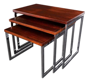 Rosewood Tops Chrome Base Mid Century Modern Set of 3 Nesting Side End Tables