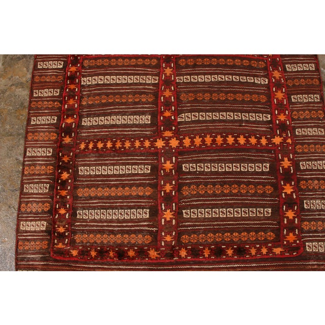 Tribal Vintage Kilim Striped Beige-Brown Orange Embroidery Angora Wool Flat Weave For Sale - Image 3 of 8