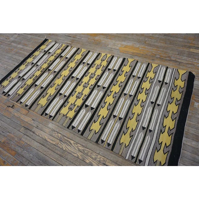 Early 20th Century American Navajo Carpet with Corn Design Antique Allover Geometric Wool Flat Weave Gray 1935 Rug, Circa...