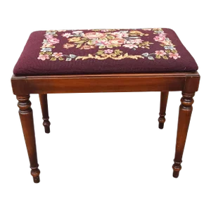 Mid 20th Century Kindel Furniture Oxford Cherry & Needlepoint Upholstered Bench