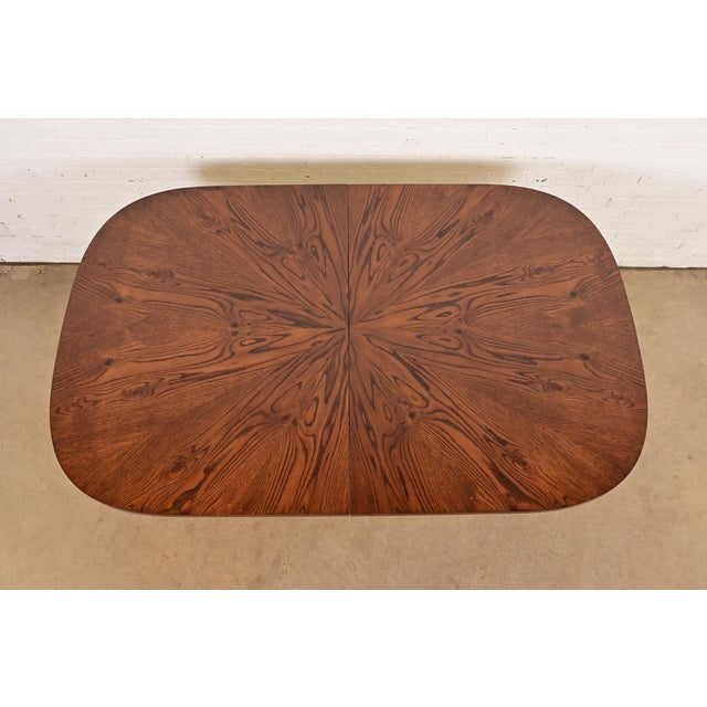 John Stuart Georgian Oak Double Pedestal Extension Dining Table, Newly Refinished For Sale - Image 9 of 14