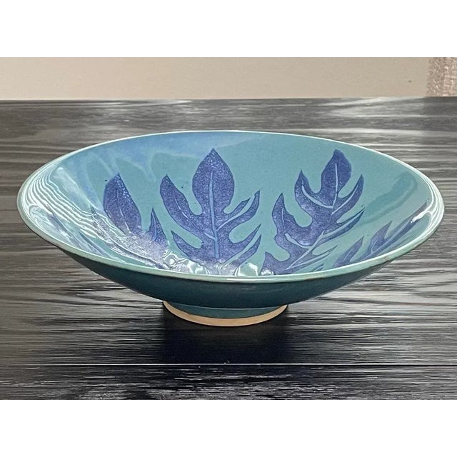 Vintage Blue Leaf Studio Pottery Bowl For Sale - Image 4 of 9