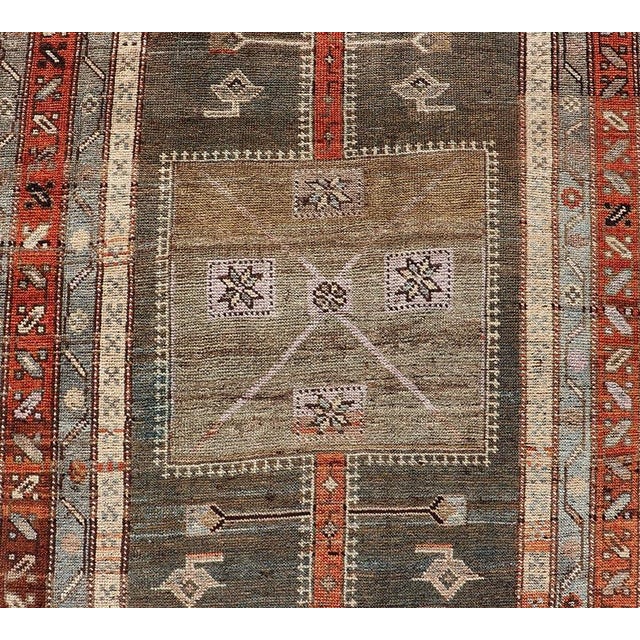 Early 20th Century Antique Lori Gallery Runner With Geometric Tribal Medallion Design in Soft Tones For Sale - Image 5 of 12
