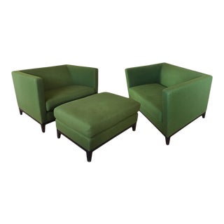 Christian Liaigre Inspired Club Chairs and Ottoman - 3 Piece Set