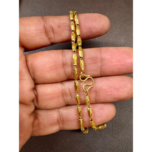 Modern 24 Karat Pure Gold Hand Made Yellow Gold Tube Chain Necklace, 4 Gm, 16 Inch For Sale - Image 3 of 8