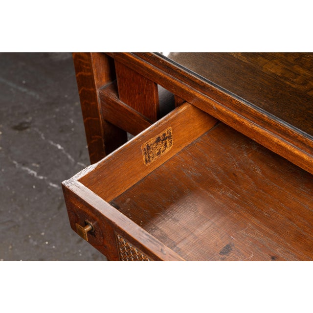 Early 20th Arts & Crafts Oak Library Table With Glass Top by Limbert For Sale - Image 11 of 12