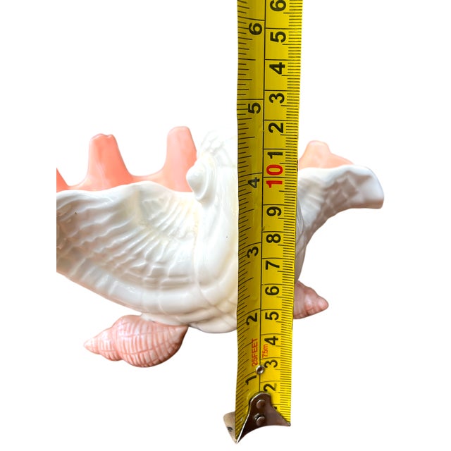 1970s Vintage Fitz & Floyd Footed Porcelain Coquille Shell Bowl – Hand-Painted Coral & White For Sale - Image 5 of 8