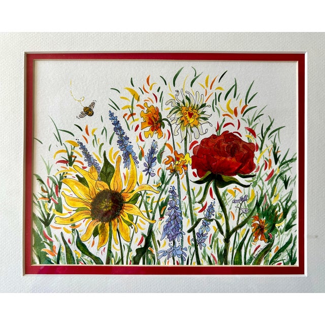 Framed Original Watercolor Painting of “Bees Garden” For Sale - Image 9 of 9
