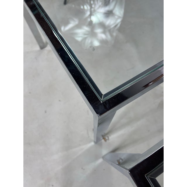 Chrome Vintage Postmodern Chrome and Glass Side Tables - a Pair For Sale - Image 8 of 10