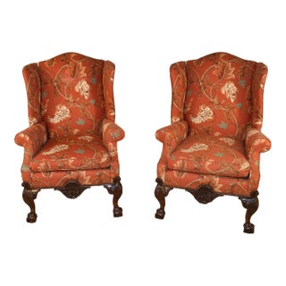 Pair of 19th Century English Walnut Wing Back Chairs For Sale