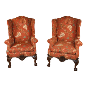 Pair of 19th Century English Walnut Wing Back Chairs