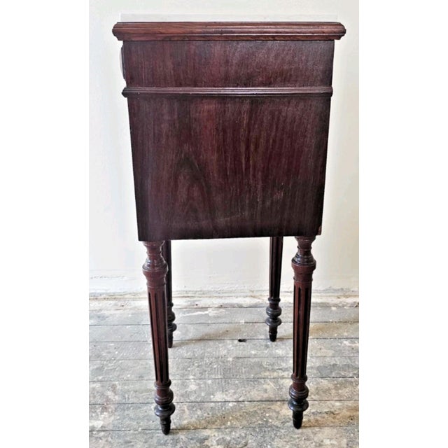 1920s Antique French 1920s Marble Top Nightstand Mahogany Bedside Cabinet For Sale - Image 5 of 18