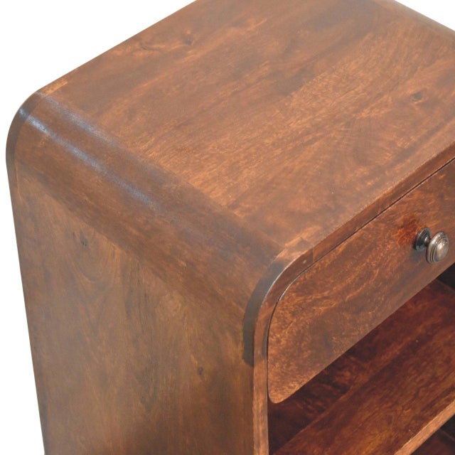Modern Chestnut-Finish Mango Wood 1-Drawer Open-Shelf Nightstand For Sale - Image 3 of 8