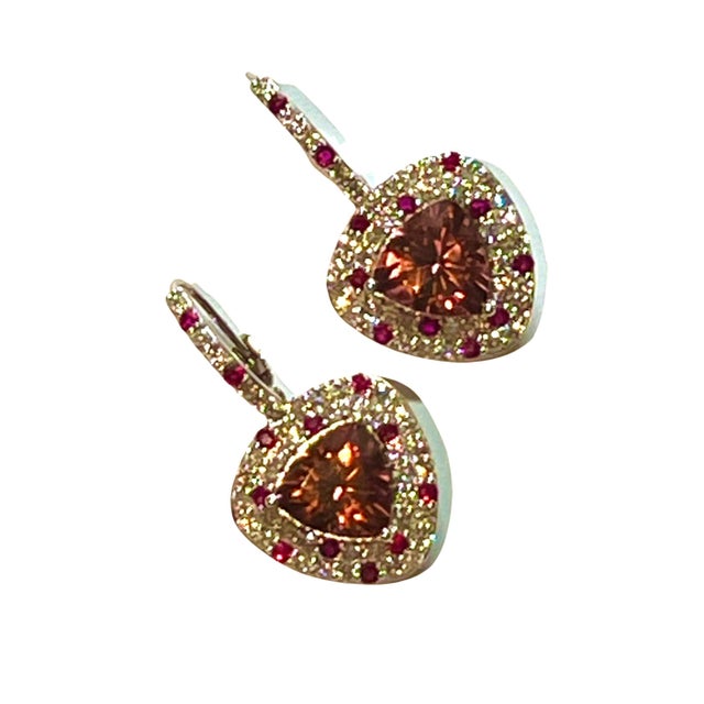 Natural Tourmaline Ruby Diamond Dangle Earrings 14k WG 10.53 TCW Certified For Sale - Image 10 of 18