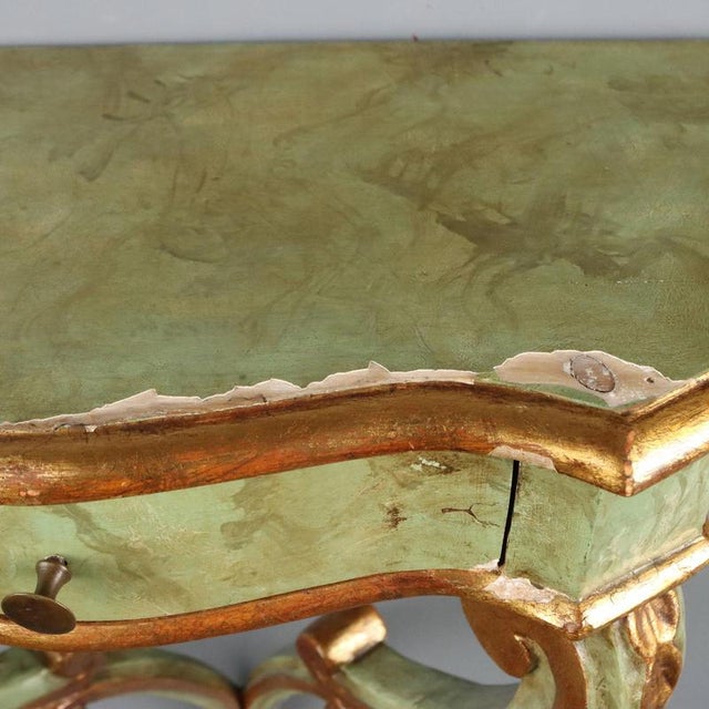 Green Drop-Shaped Console Table in Fir with Faux Marble Finish For Sale - Image 8 of 10