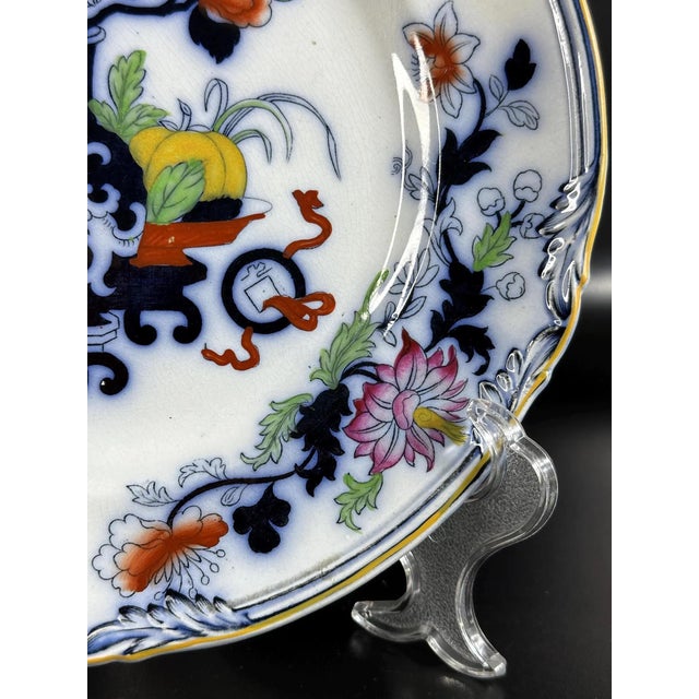 Antique English Porcelain Noma Plates with Hand-Painted Decor from Ridgway, 1850s, Set of 2 For Sale - Image 4 of 10
