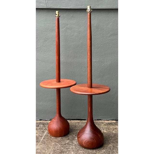 Vintage 1950s MCM Danish Teak Onion Bulb Floor Lamps - A Pair For Sale - Image 11 of 12