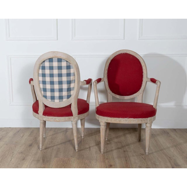 Red Pair of Swedish Gustavian Armchairs with Original Paint, circa 1820 For Sale - Image 8 of 14