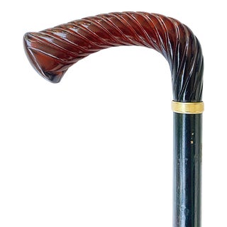 Antique Amber Handle With Gold Band Wood Walking Stick For Sale