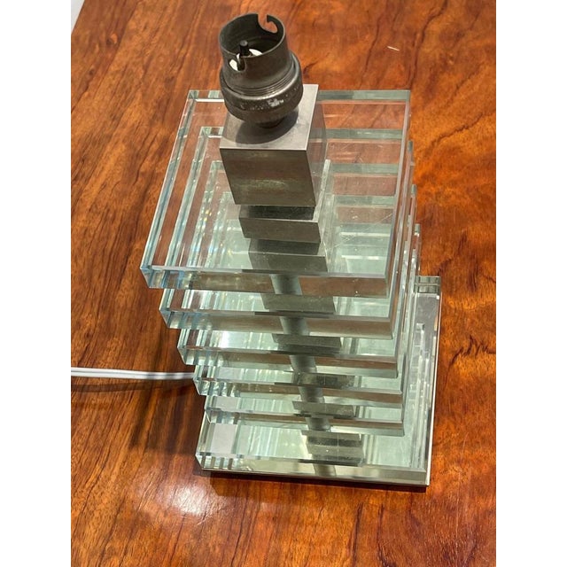 Modernist Art Deco Glass and Nickel Table Lamps from Maison Desny, France, 1930s, Set of 2 For Sale - Image 10 of 16