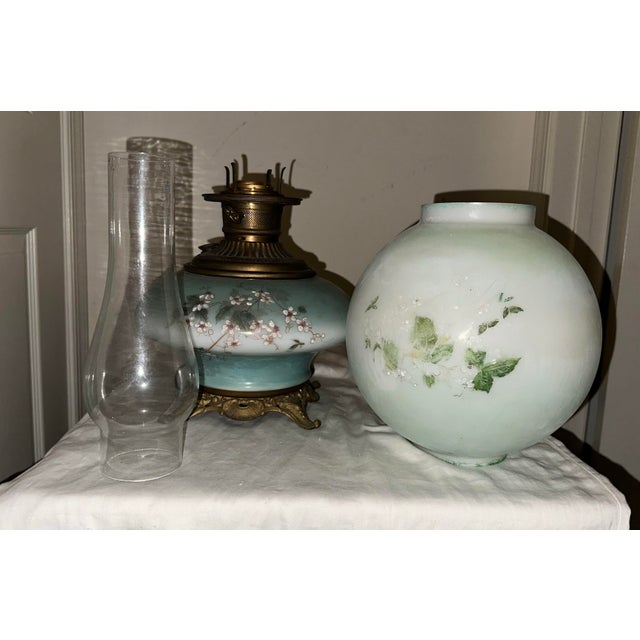 Late 19th Century Antique Victorian Electrified "Gone With the Wind" Hurricane Lamp With Hand-Painted Floral Globe, C. 1895 For Sale - Image 5 of 12