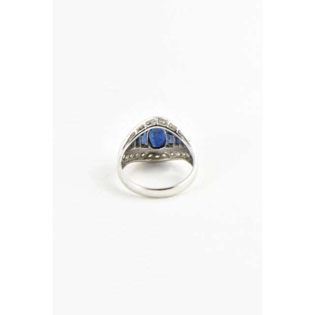 Metal Deco Style Sapphire and Diamond White Gold Ring size 6.75 For Sale - Image 7 of 10