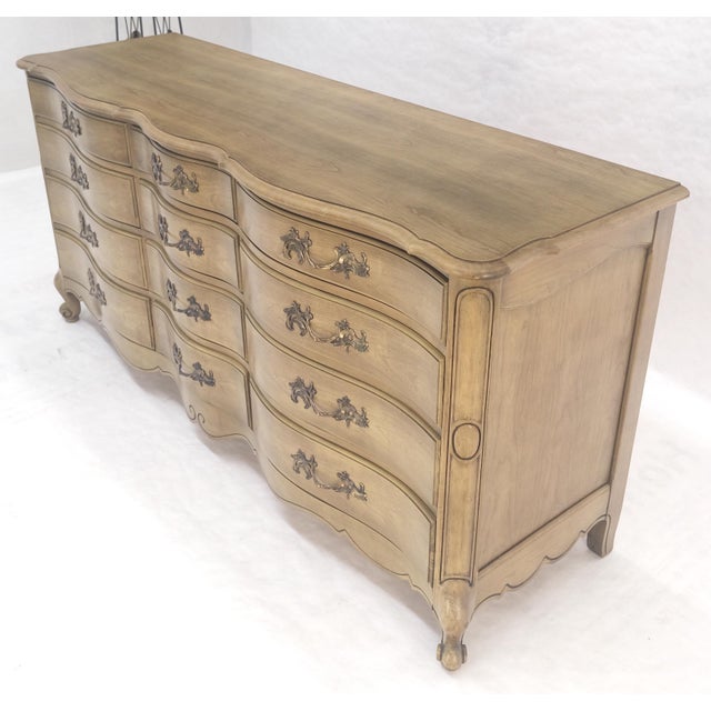 French Provincial Pickled Solid Cherry Country French 12 Drawers 6' Long Dresser Credenza MINT! For Sale - Image 3 of 16