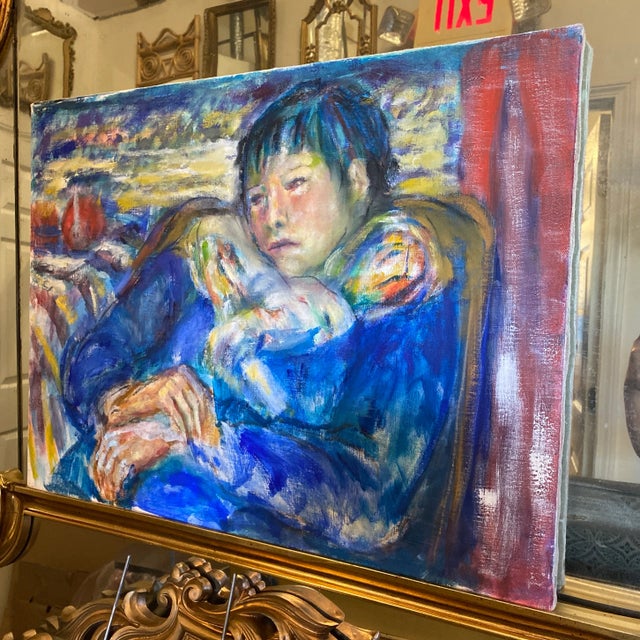 Reminiscent of the blu style of art, this painting depicts a person and a pensive repose. Perfect to add character to any...