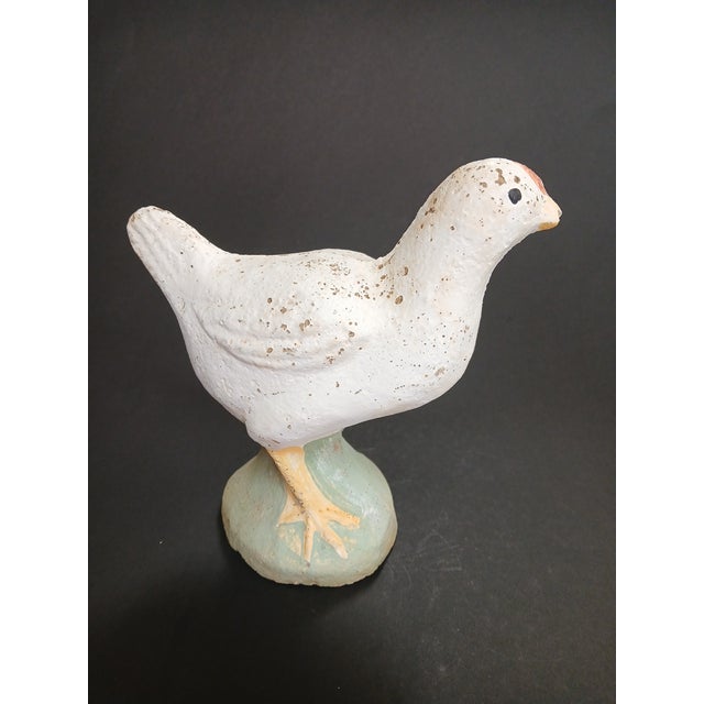 1950s 1950s Chicken Yard Art Garden Door Stop Concrete Cottage Farmhouse Flaw Broken Beak For Sale - Image 5 of 9